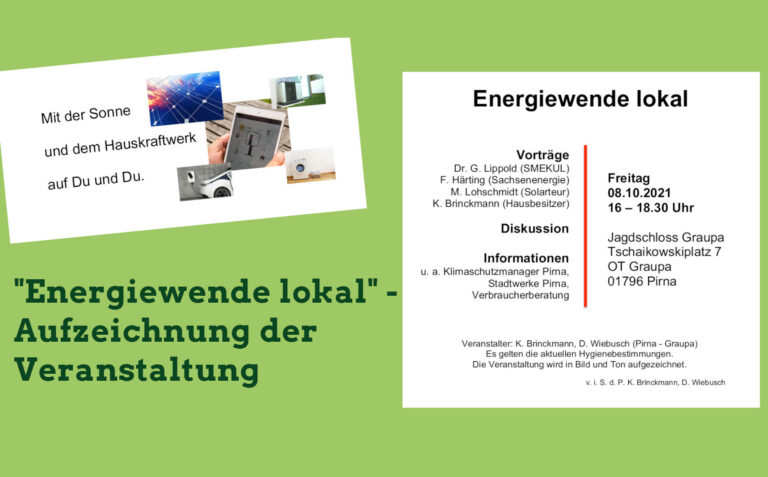 “Energiewende lokal”: Aufzeichnung der Veranstaltung aus dem Schloss Graupa